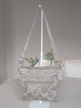 Coach F77408 Signature Taupe / Beige Nylon Crossbody bag